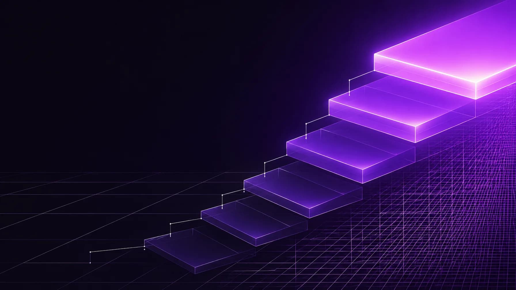 Stacked translucent planes stepping upward over a grid whose cells multiply across the frame, suggesting a per-request cost that grows faster than expected.